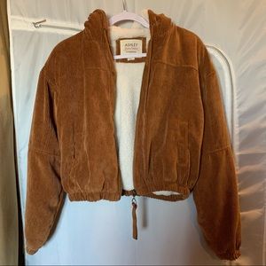ASHLEY Corded Sherpa Hooded Crop Jacket